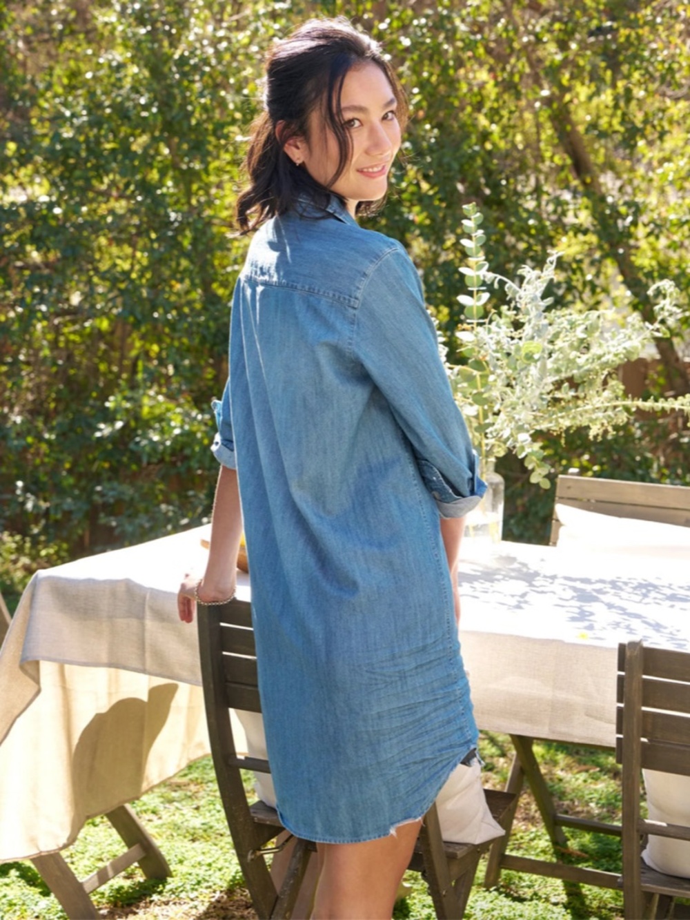 Frank & Eileen Mary Shirt Dress Stonewash Indigo Blue Distress Women's Large - Picture 16 of 16